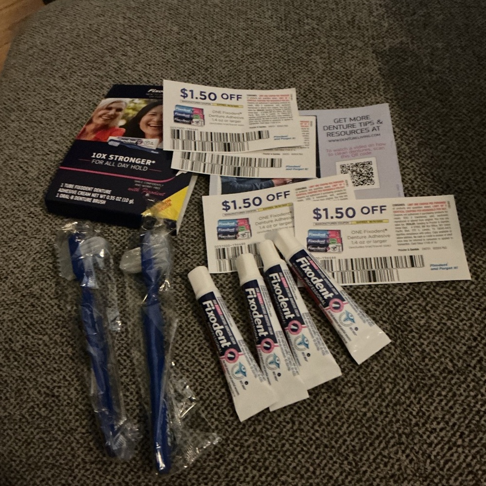 Denture Adhesive Cream with Blue Toothbrushes